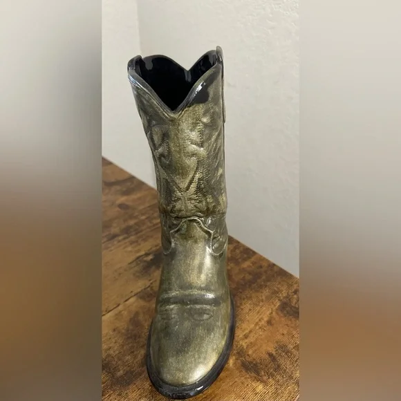 Ceramic Decorative Western Green Cowboy Boot Flower Vase/Planter Dark Green - Picture 4 of 7